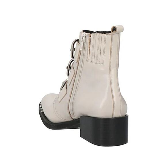 Jeffrey Campbell Light Gray Polished Leather Round Toe Ankle Boots Size 6 - Picture 3 of 13